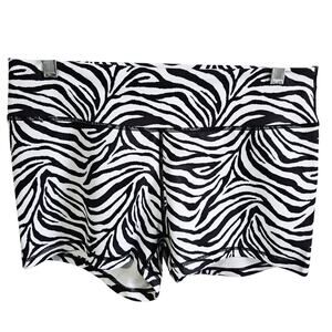 Peachy Women's XL Serenity Athletic Shortie Shorts Black Zebra Print Gym NWT